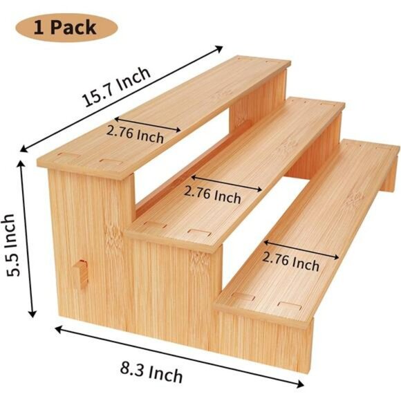 3 tier bamboo spice rack organizer kitchen cabinet pantry shelf storage jars can - Picture 3 of 8